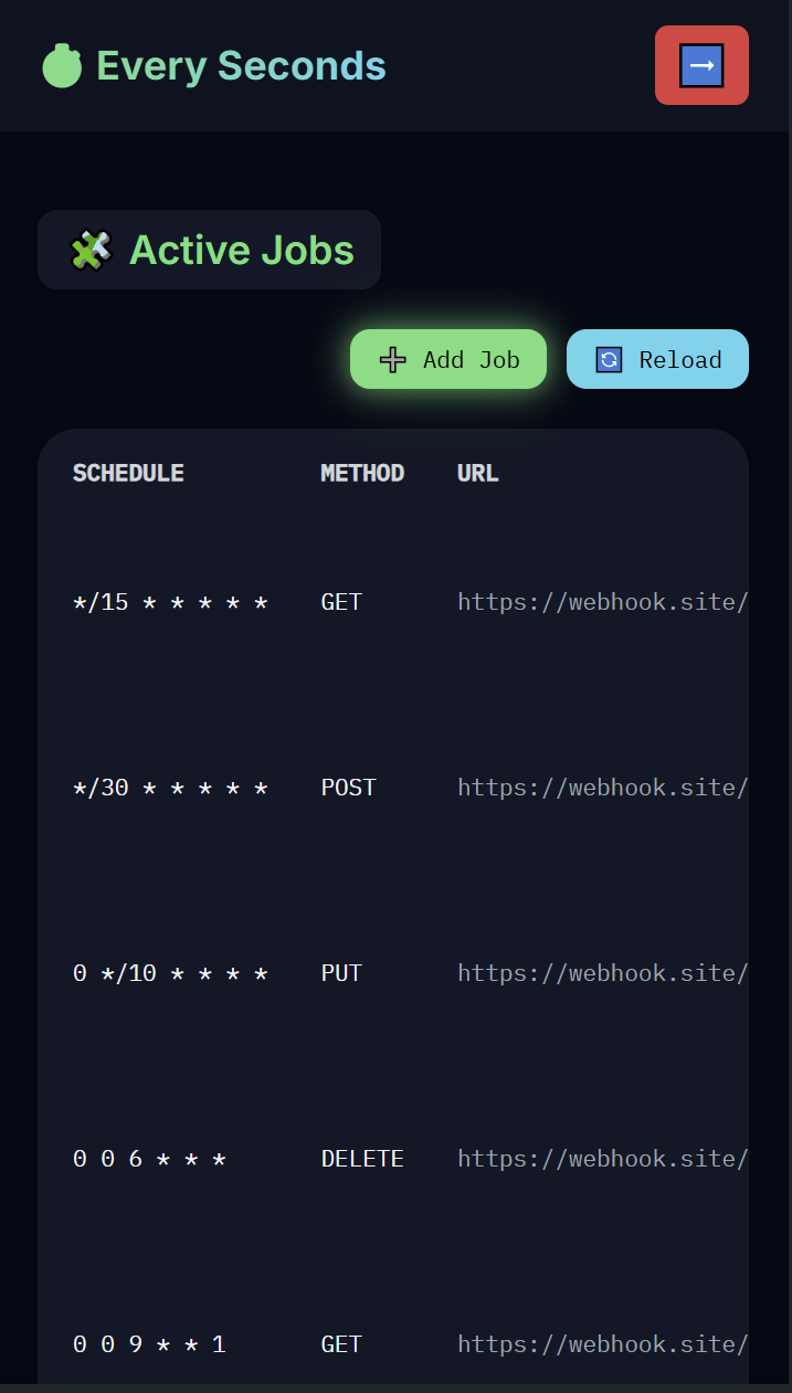 Every Seconds dashboard mobile preview